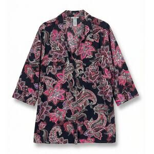 Catherines Womens 2X Boho Artsy Office Retro‎ Whimsigoth Paisley Button Tunic